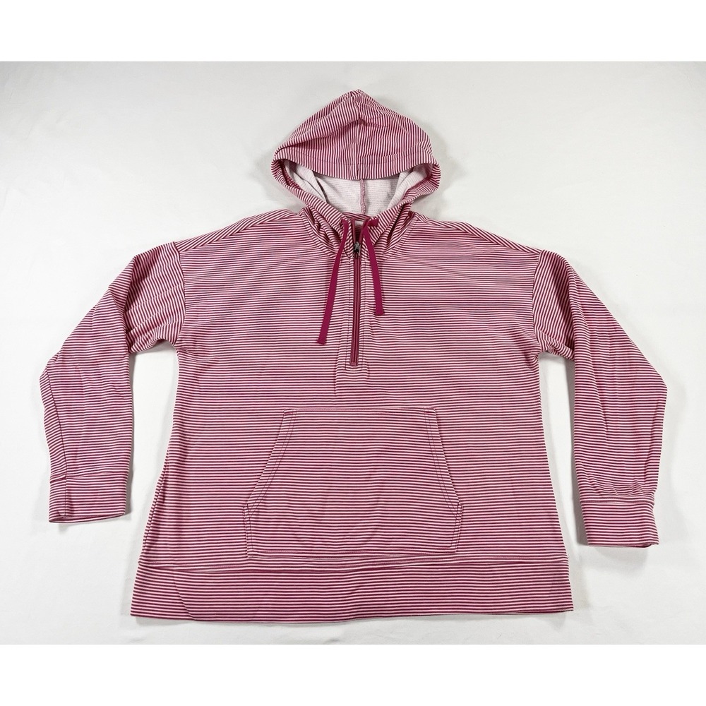 Croft Barrow Pink Stripe Pullover Hoodie Womens Petite Large PL 1/4 Zip Sweater